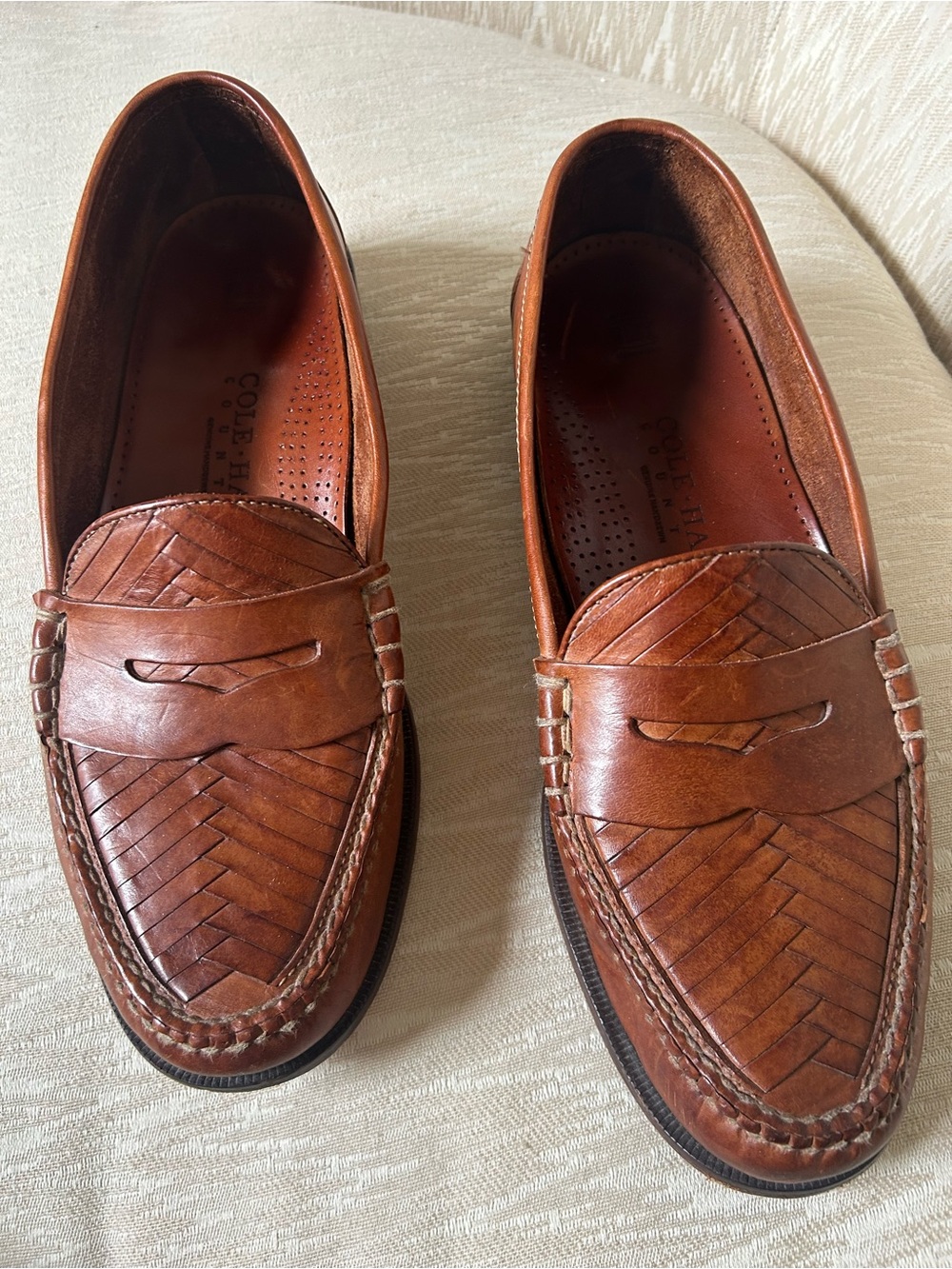 Cole Haan Men’s Tan/Brown Woven Penny Loafers. Size 12 D